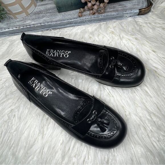 Franco Sarto | Heeled Leather Loafers | Black | Size 7.5 - Picture 5 of 9